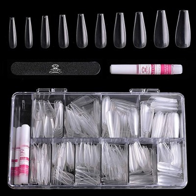 Poly Nail Gel Acrylic Kit Coffin Ballerina Nail Tips 500 Clear Full Cover Glues Nail File Professional For Salon Products